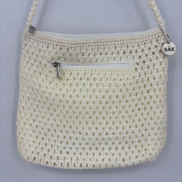 The Sak Crossbody Handbag Cream Crochet Woven Hobo Bag Pockets Zip Top Lined - Picture 6 of 10